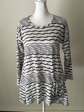 Relaxed Black and White Striped Tunic Top with Side Tie Lagenlook